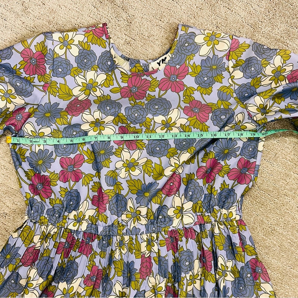 YMC London Floral Midi Smock Dress Size S 70s Mod Blue Pink Cotton Garden - Picture 16 of 16